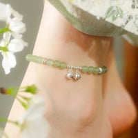 KarmaRipples 925 Sterling Silber Authentisches Hetian Jade Wohlstandsglocke Talisman Fußkettchen