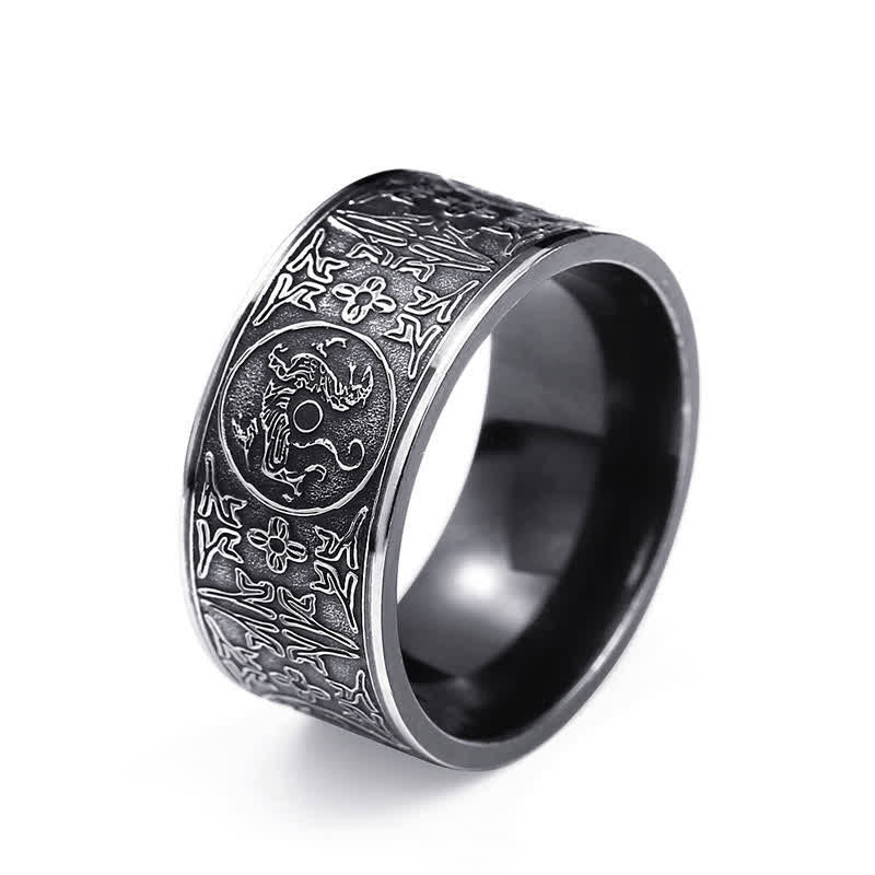 KarmaRipple's Four Guardian Beast Dragon Ivory Tiger Suzaku Basalt Carved Success Fortune Ring p12