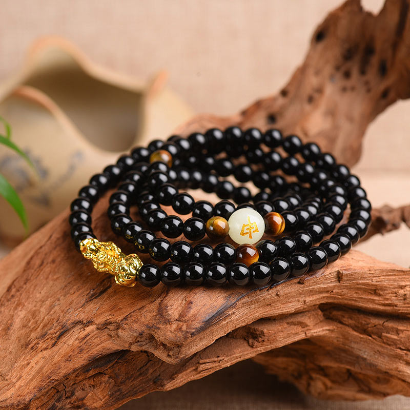 KarmaRipple's Chinese Zodiac Obsidian PiXiu Protection Mala Bracelet p31