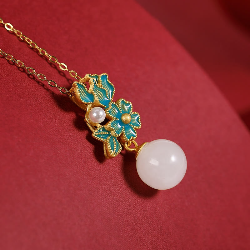 KarmaRipple's Ivory Jade 925 Sterling Silver Pearl Flower Blessing Pendant Necklace Ring Earrings p13