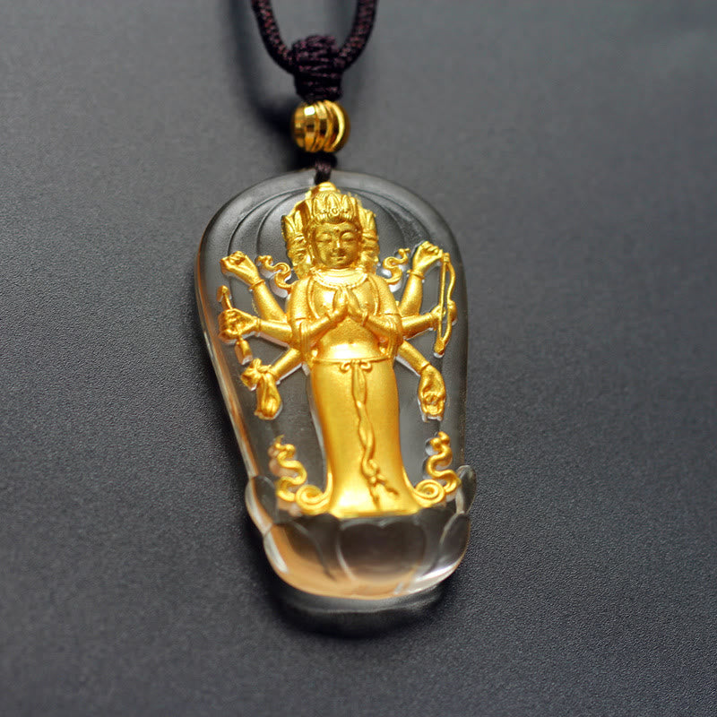 KarmaRipple's Tibetan Eight-armed Avalokitesvara Guanyin Buddha Gold Plated Liuli Gemstone Wealth Pendant Necklace p5
