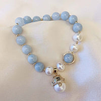 KarmaRipples Aquamarin-Perlen-Armband „Peace Balancing Fortunate Cat“