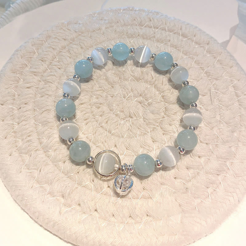 KarmaRipple's 925 Sterling Silver Cat's Eye Aquamarine Support Talisman Bracelet p1