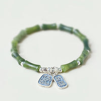 KarmaRipples 925 Sterling Silber Bambus Jade Glückskatze Fu Charakter Fortune Abundance Armband