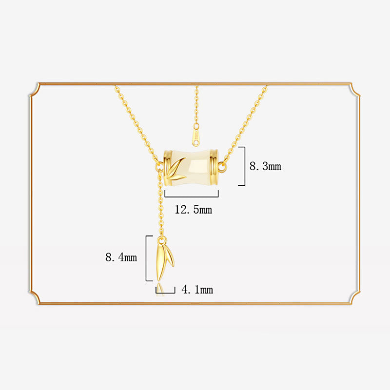 KarmaRipple's 925 Sterling Silver 22K Gold Hetian Ivory Jade Bamboo Leaf Fortune Pendant Necklace Bracelet p8