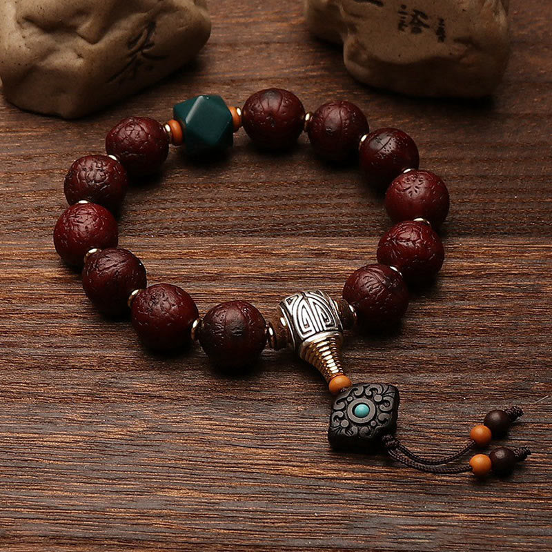 KarmaRipple's Tibetan Bodhi Seed Agate Bead Fortune Wealth Tassel Talisman Wrist Mala p33