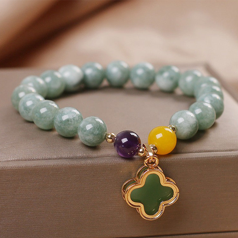 KarmaRipple's Jade Four Leaf Clover Fortune Bracelet p1
