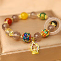 KarmaRipples authentisches Armband mit grauem Achat und fünf Himmelsrichtungen, Götter des Reichtums, Om Mani Padme Hum Buddha Talisman