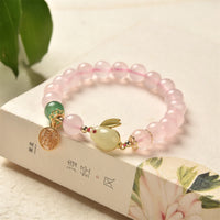 KarmaRipples Jahr des Hasen Armband mit echtem rosa Edelstein und grünem Achat, Hase, Liebe, Glück