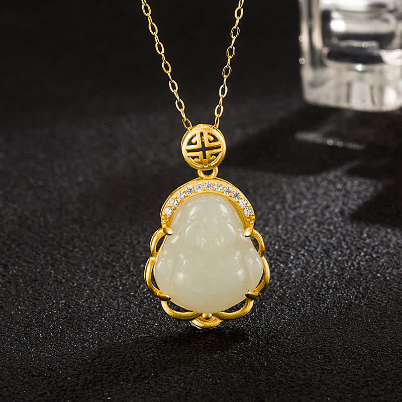 KarmaRipple's 925 Sterling Silver Laughing Buddha Hetian Ivory Jade Protection Pendant Necklace p9