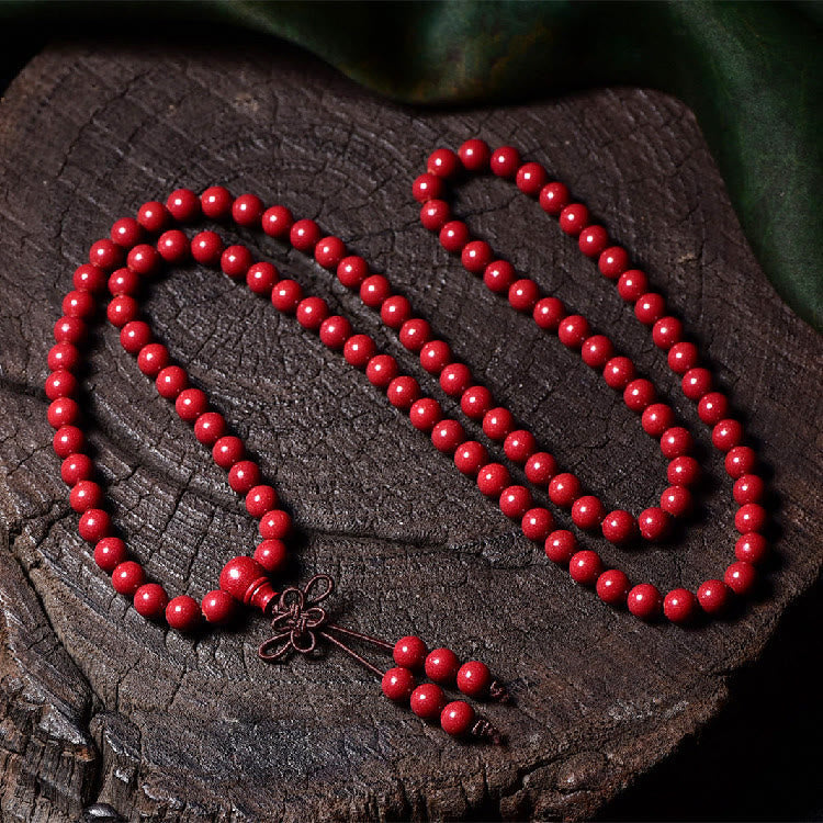 KarmaRipple's 108 Mala Beadwork Cinnabar Om Mani Padme Hum Pattern Engraved Blessing Bracelet p5