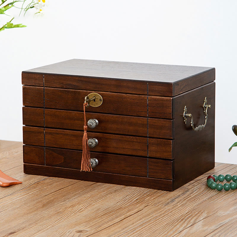 KarmaRipple's Retro Solid Wood Jewelry Box Four-Layer Wooden Jewelry Storage Box p8