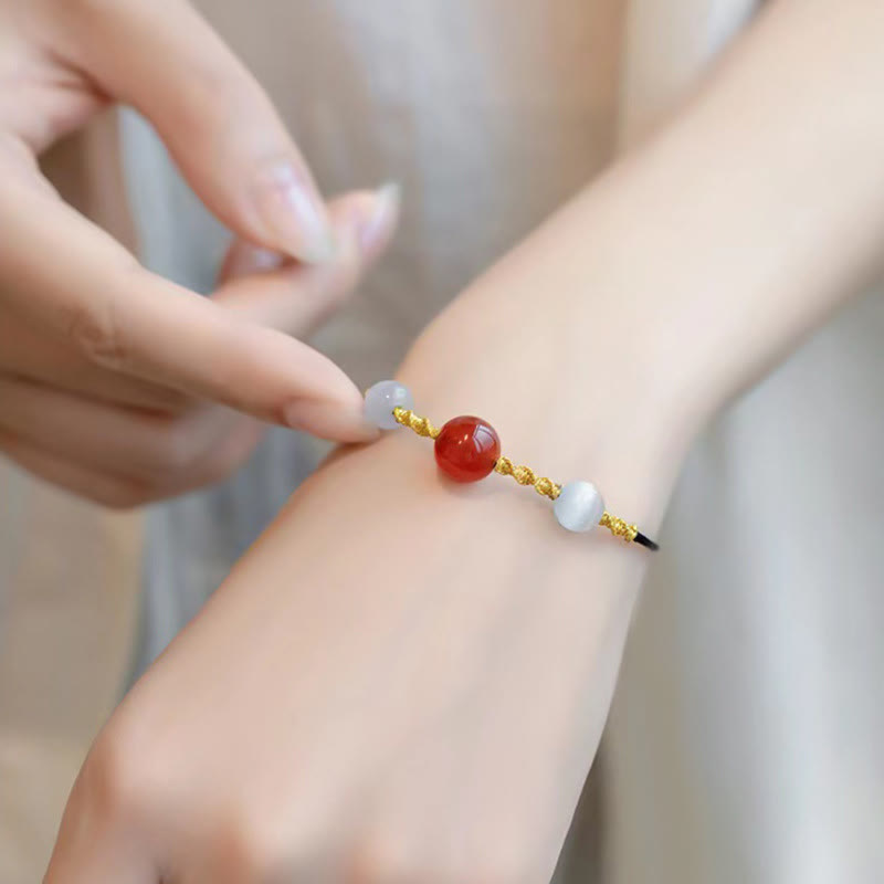 KarmaRipple's Authentic Red Agate Cat Eye Calm Woven String Bracelet Pendant Necklace p7