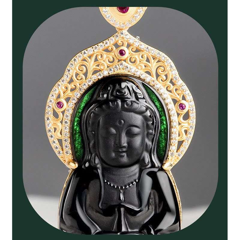KarmaRipple's 925 Sterling Silver Authentic Black Jade Kwan Yin Avalokitesvara Wealth Pendant Necklace p6