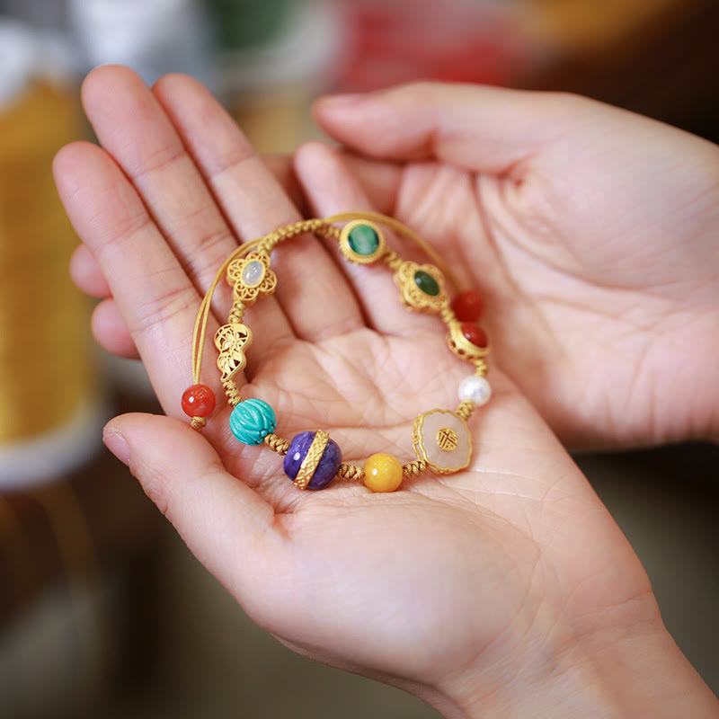 KarmaRipple's 925 Sterling Silver Authentic Hetian Jade Amber Red Agate Crystals Fortune Bracelet p3