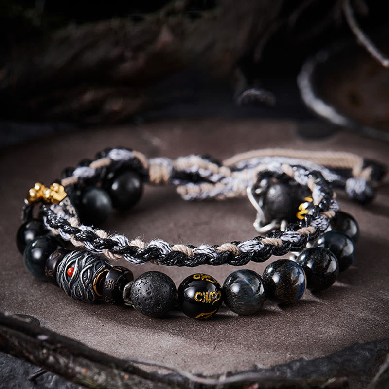 KarmaRipple's 925 Sterling Silver Lava Rock Eagle's Eye Stone Fortunate Beadwork Handmade Balancing Bracelet p17