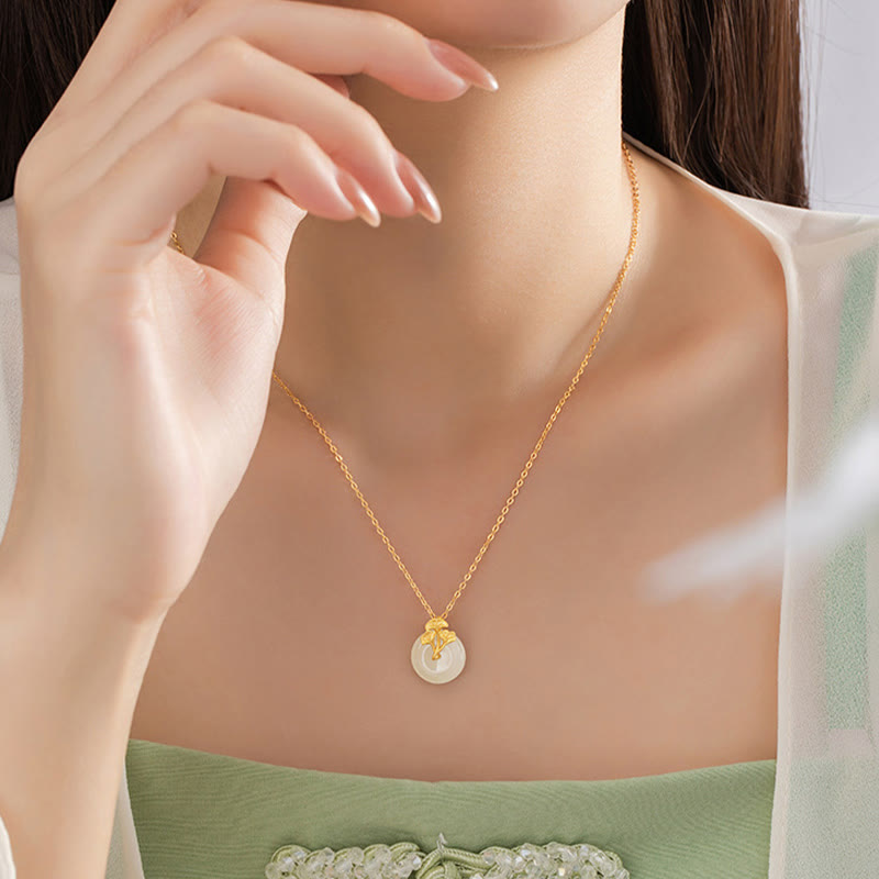 KarmaRipple's 925 Sterling Silver Hetian Jade Ginkgo Leaves Prosperity Pendant Necklace p9