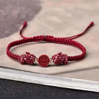 KarmaRipples Zinnober-PiXiu-Segen, Bronzemünze, Friedensschnalle, rotes Schnurarmband