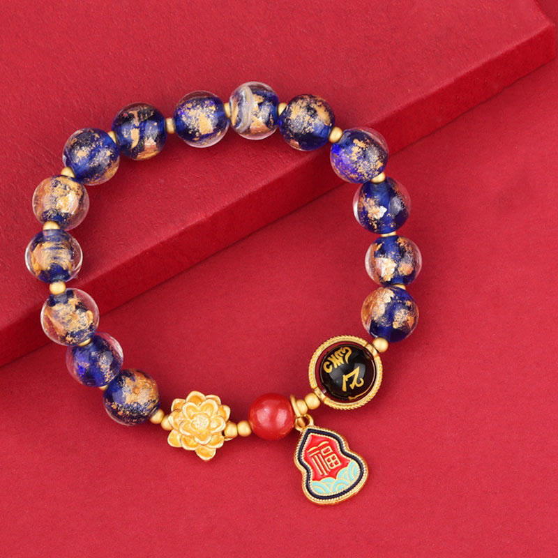 KarmaRipple's Tibet Om Mani Padme Hum Fu Character Gourd Talisman Lotus Liuli Glass Bead Fortune Bracelet p10