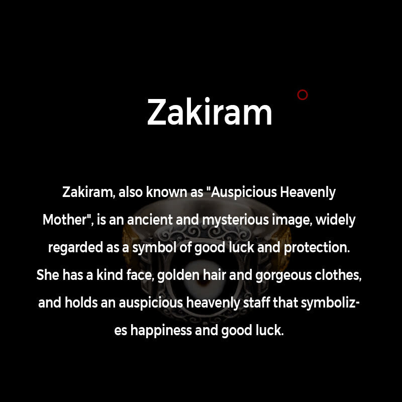 KarmaRipple's 925 Sterling Silver Zakiram Goddess of Wealth Design Dzi Bead Protection Ring p8