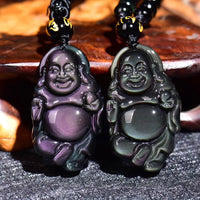 KarmaRipples authentische Halskette mit Anhänger „Lachender Buddha“ aus Regenbogen-Obsidian und innerem Frieden