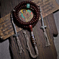KarmaRipples authentisches Tibet 108 Mala Perlenarbeit Lila Bodhi Samen Dreiäugige Dzi Perle Bronze Dorje Balance Armband