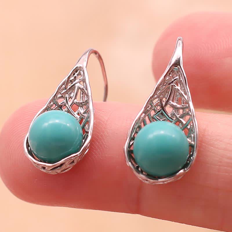 KarmaRipple's 925 Sterling Silver Turquoise Beaded Pattern Protection Drop Dangle Earrings p3