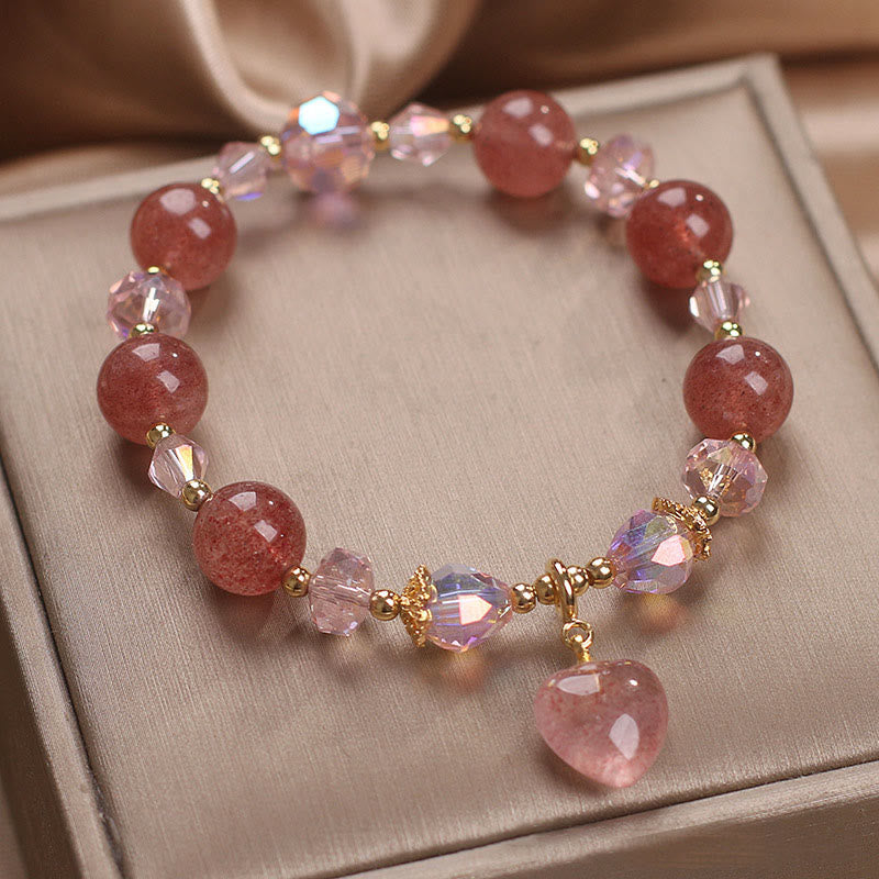 KarmaRipple's Authentic Strawberry Quartz Gemstone Love Heart Balancing Positive Bracelet p2