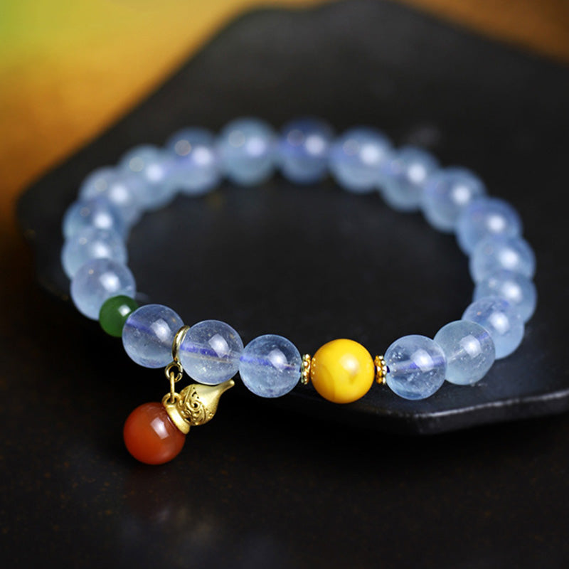 KarmaRipple's Aquamarine Red Agate Peace Gourd Talisman Bracelet p8
