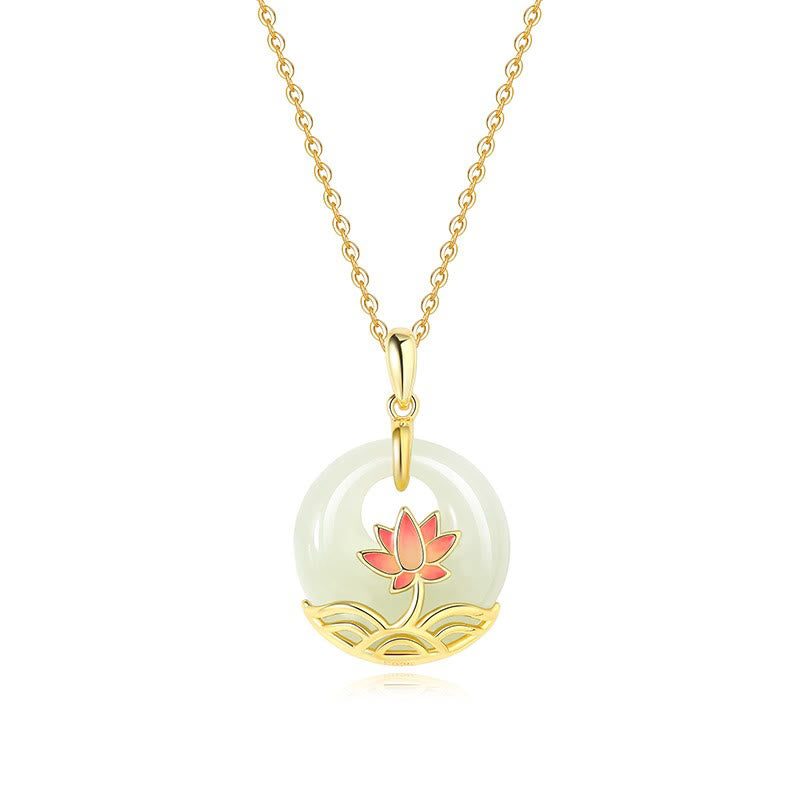 KarmaRipple's 925 Sterling Silver Hetian Ivory Jade Lotus Flower Blessing Pendant Necklace p11