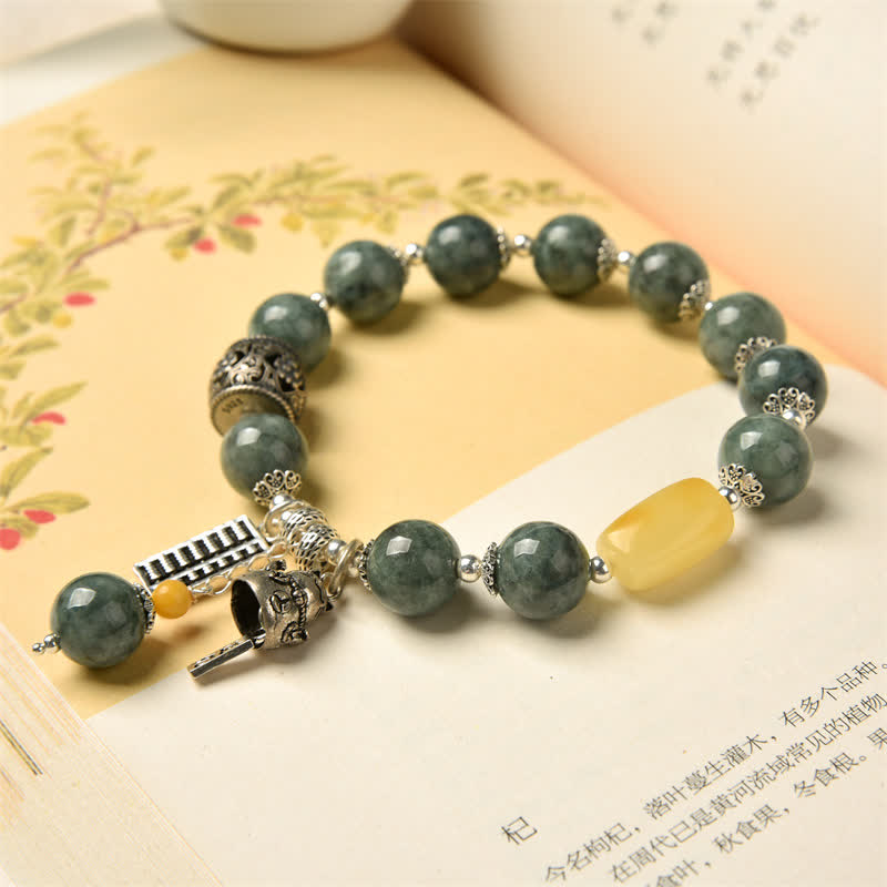 KarmaRipple's 925 Sterling Silver Cyan Jade Amber Abacus Fortunate Cat Success Bracelet p7