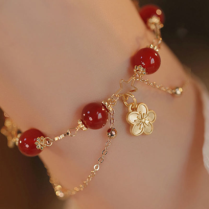 KarmaRipple's 14k Gold Plated Red Agate Star Flower Talisman Calm Bracelet p13