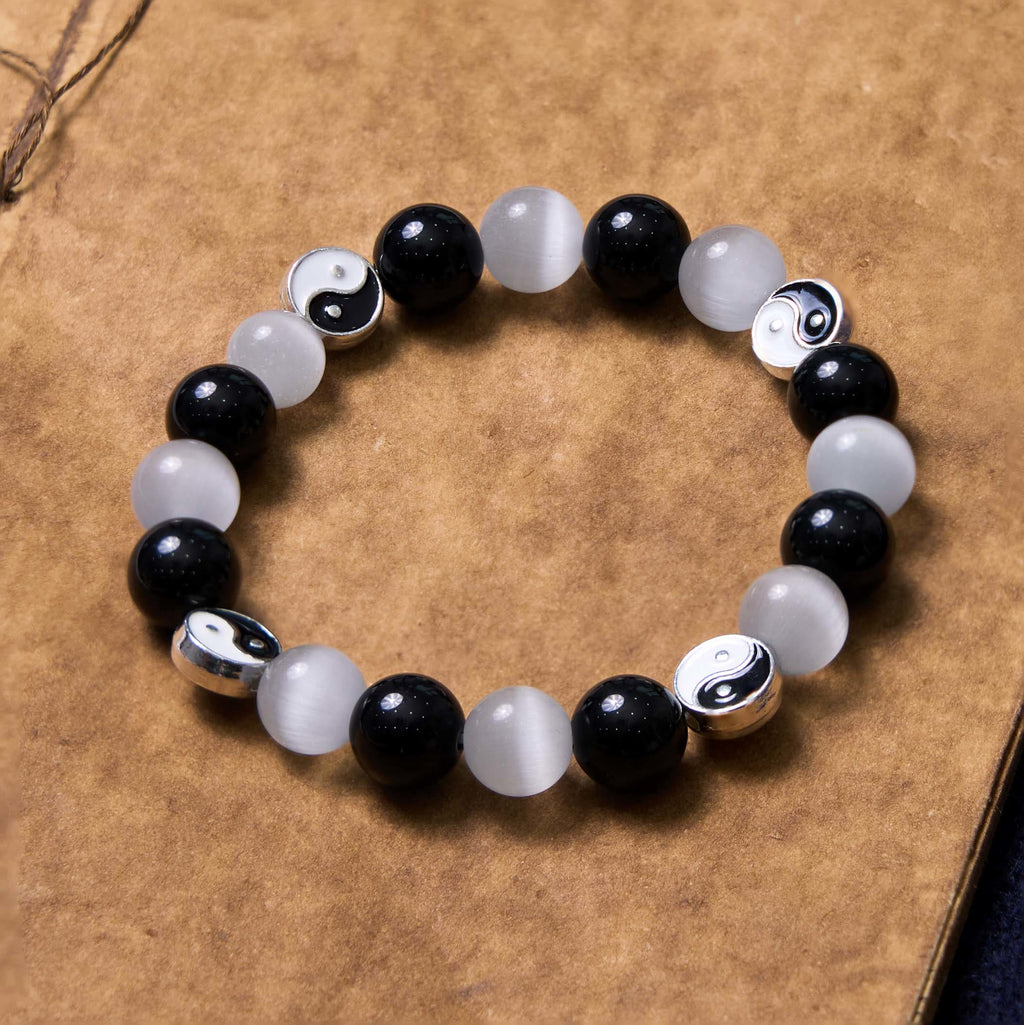 KarmaRipple's Black Obsidian Cat's Eye Yin Yang Purification Strength Bracelet p1