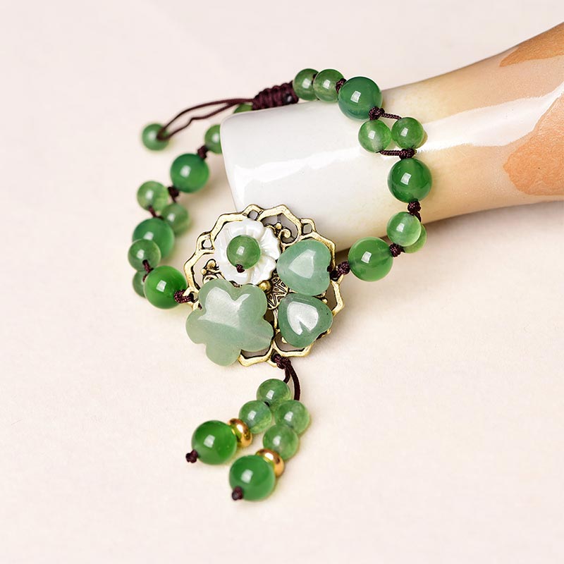 KarmaRipple's Authentic Green Jade Fortune Dangling Flower Bracelet p25