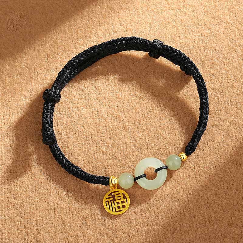 KarmaRipple's 925 Sterling Silver Hetian Jade Peace Buckle Fu Character Talisman Abundance Bracelet p2
