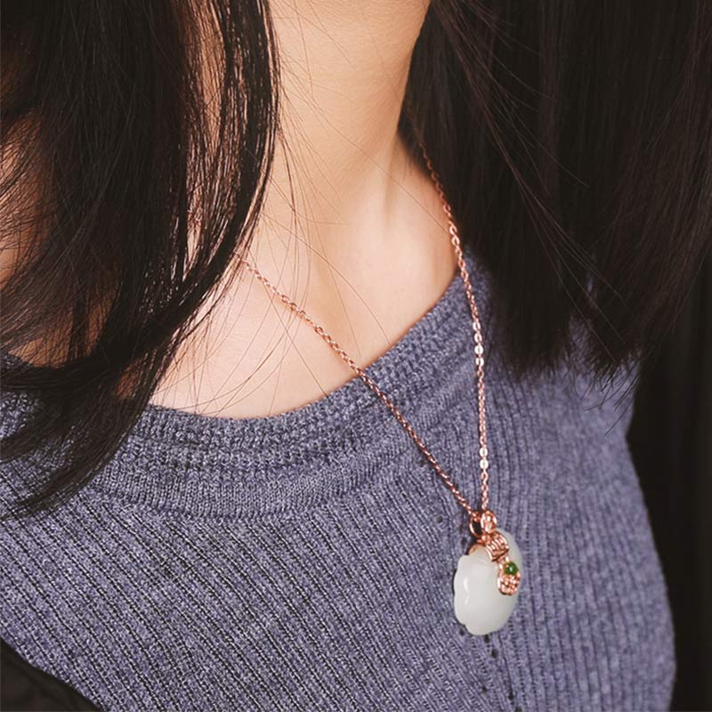 KarmaRipple's 925 Sterling Silver Ivory Jade Blessing Happiness Pendant Chain Necklace p6