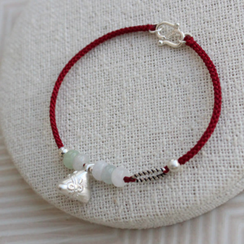KarmaRipple's 925 Sterling Silver Jade Red String Zongzi Talisman Abundance Bracelet p2