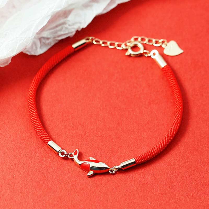 KarmaRipple's Bronze Koi Fish Wealth Pendant Necklace Red Rope Bracelet Earrings Set p22