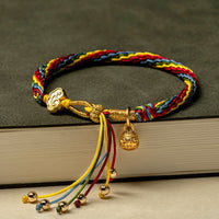 KarmaRipples Gold schluckendes Biest-Familienglück-Reinkarnations-Gewebe-Armband mit bunten Schnüren