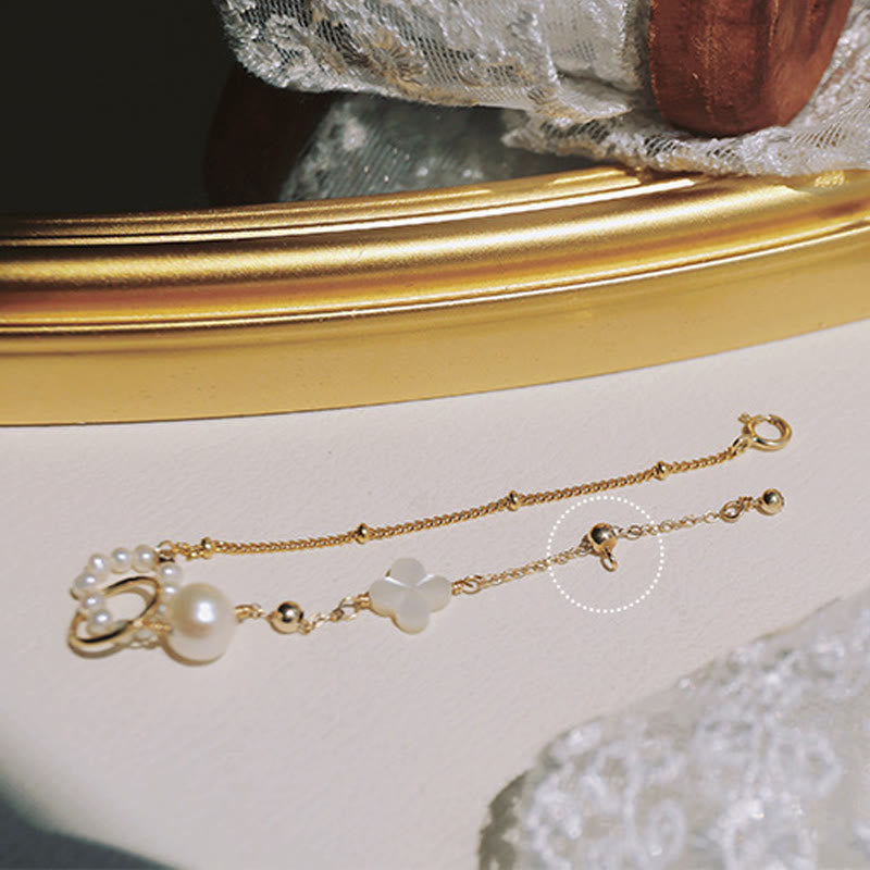 KarmaRipple's 14K Gold Plated Pearl Double Peace Buckle Balancing Chain Bracelet p7