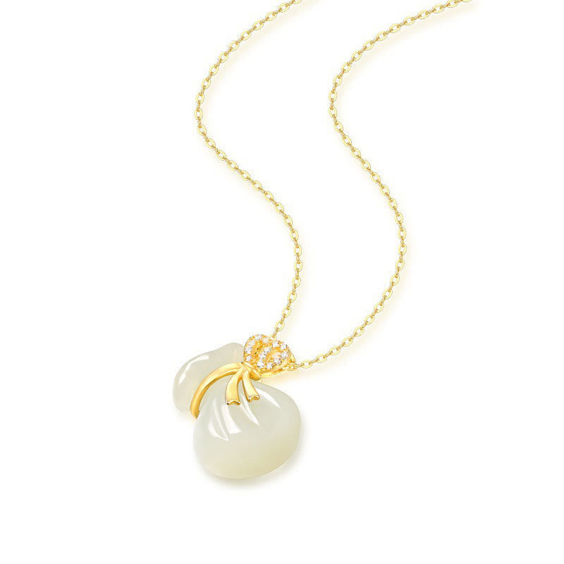 KarmaRipple's Authentic Hetian Ivory Jade Fortune Money Bag Pendant Necklace p4