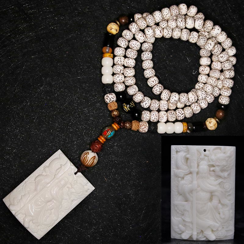 KarmaRipple's 108 Mala Beadwork Bodhi Seed Yak Bone Avalokitesvara Fortunate Pixiu Guan Gong Buddha Demon Peace Tassel Bracelet p20