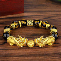 KarmaRipples FengShui-Armband mit doppeltem PiXiu-Obsidian „Om Mani Padme Hum“ für Reichtum