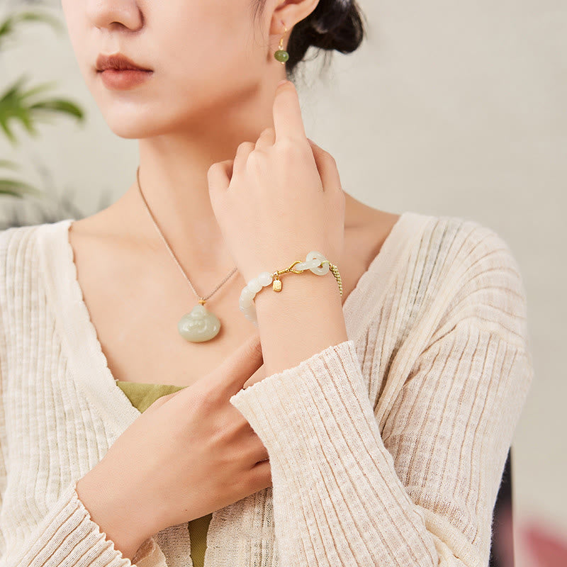 KarmaRipple's Authentic Hetian Jade Bead Double Peace Buckle Fu Character Abundance Woven Bracelet p4