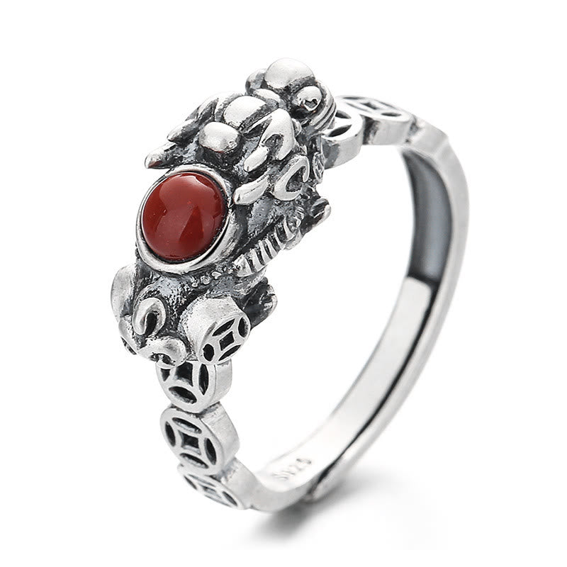 KarmaRipple's PiXiu Bronze Coin Red Agate Wealth Fortune Ring p4