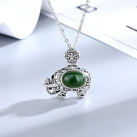 KarmaRipples Halskette mit Elefanten-Erfolgsanhänger aus 925er Sterlingsilber, Hetian Cyan Jade