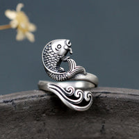 KarmaRipples 925 Sterling Silber Koi Fisch Wasser Ripple Glücksring Reichtum