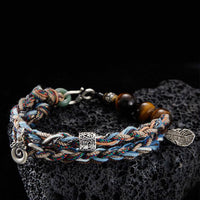 KarmaRipples 925 Sterling Silber Tigerauge Buntes Baumwollseil Handgefertigtes Willenskraft-Armband