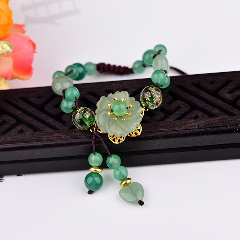 KarmaRipple's Authentic Green Jade Fortune Dangling Flower Bracelet p24