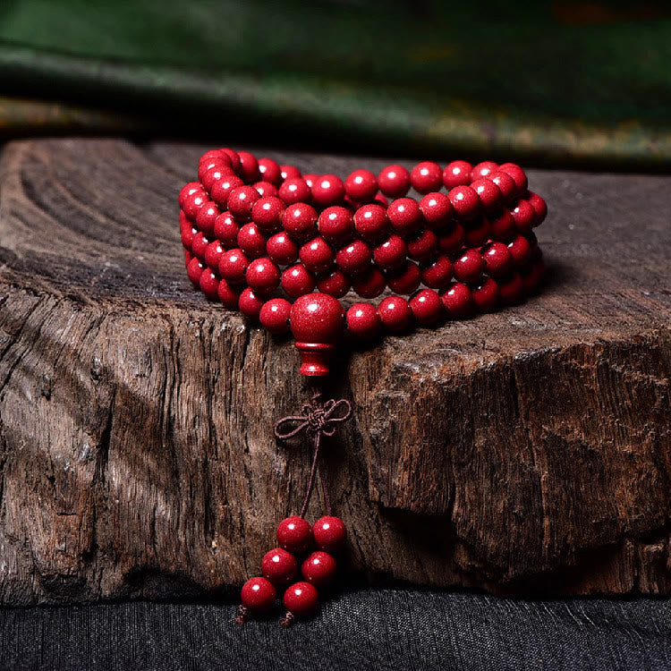 KarmaRipple's 108 Mala Beadwork Cinnabar Om Mani Padme Hum Pattern Engraved Blessing Bracelet p20